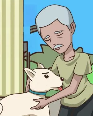 Mysterious old man and dog